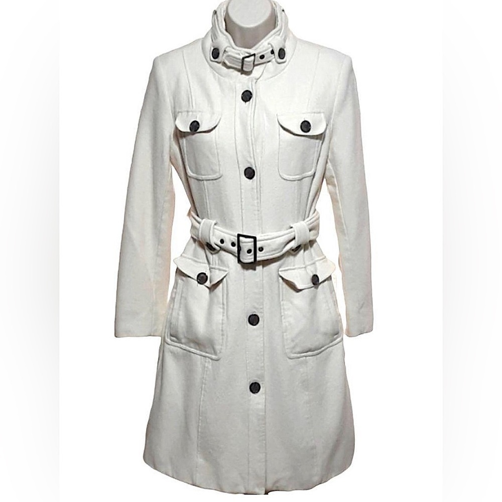 Esprit Women’s Ivory White Wool Blend Belted Button Down Coat size XL